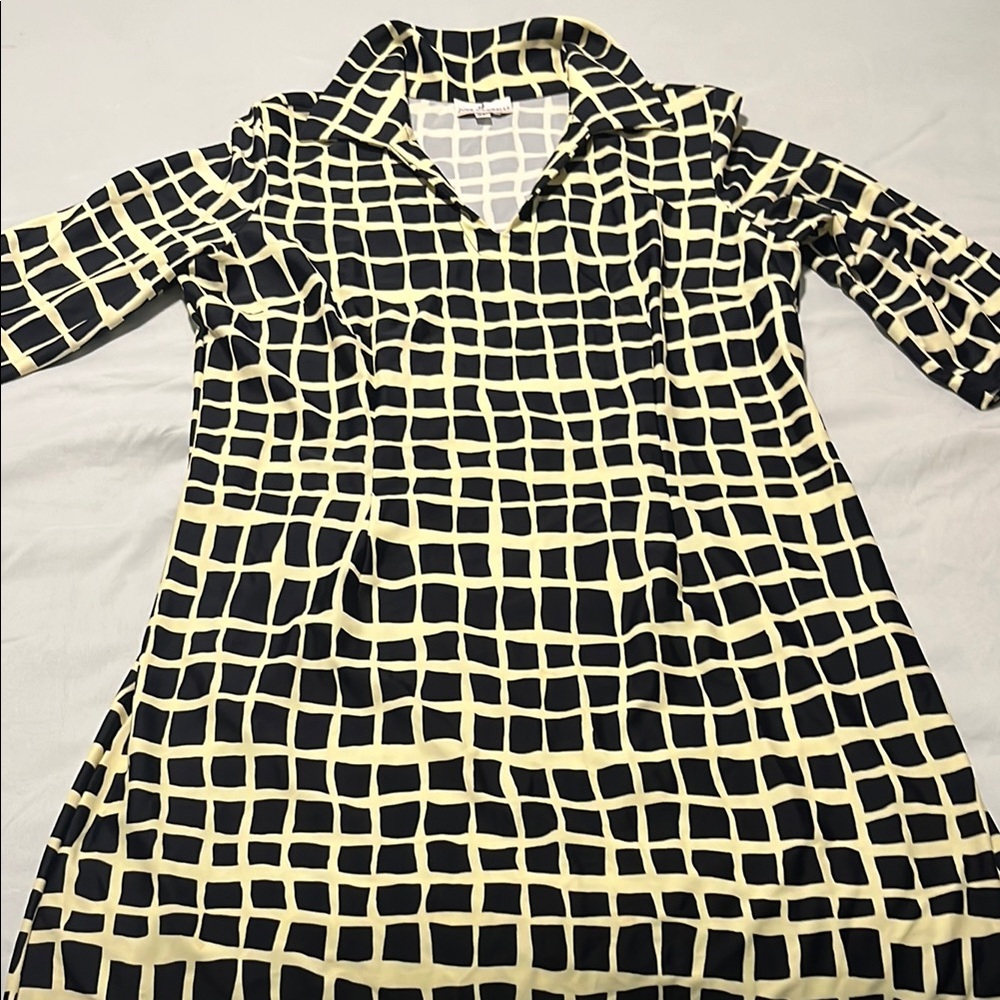 Jude Connally black and Cream Checkered Dress